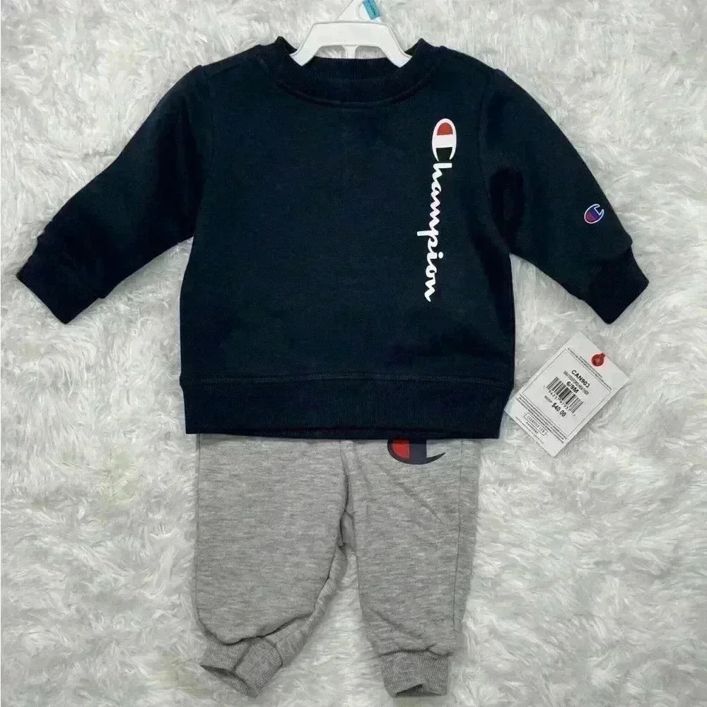 Champion Baby Outfit Set - Navy Sweatshirt & Gray Joggers (6-9 Months)